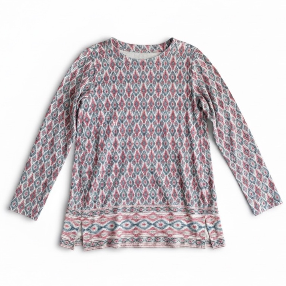 J. Jill Tunic Top Supima Cotton Modal Ikat Print Boho Pink Blue Size Medium
